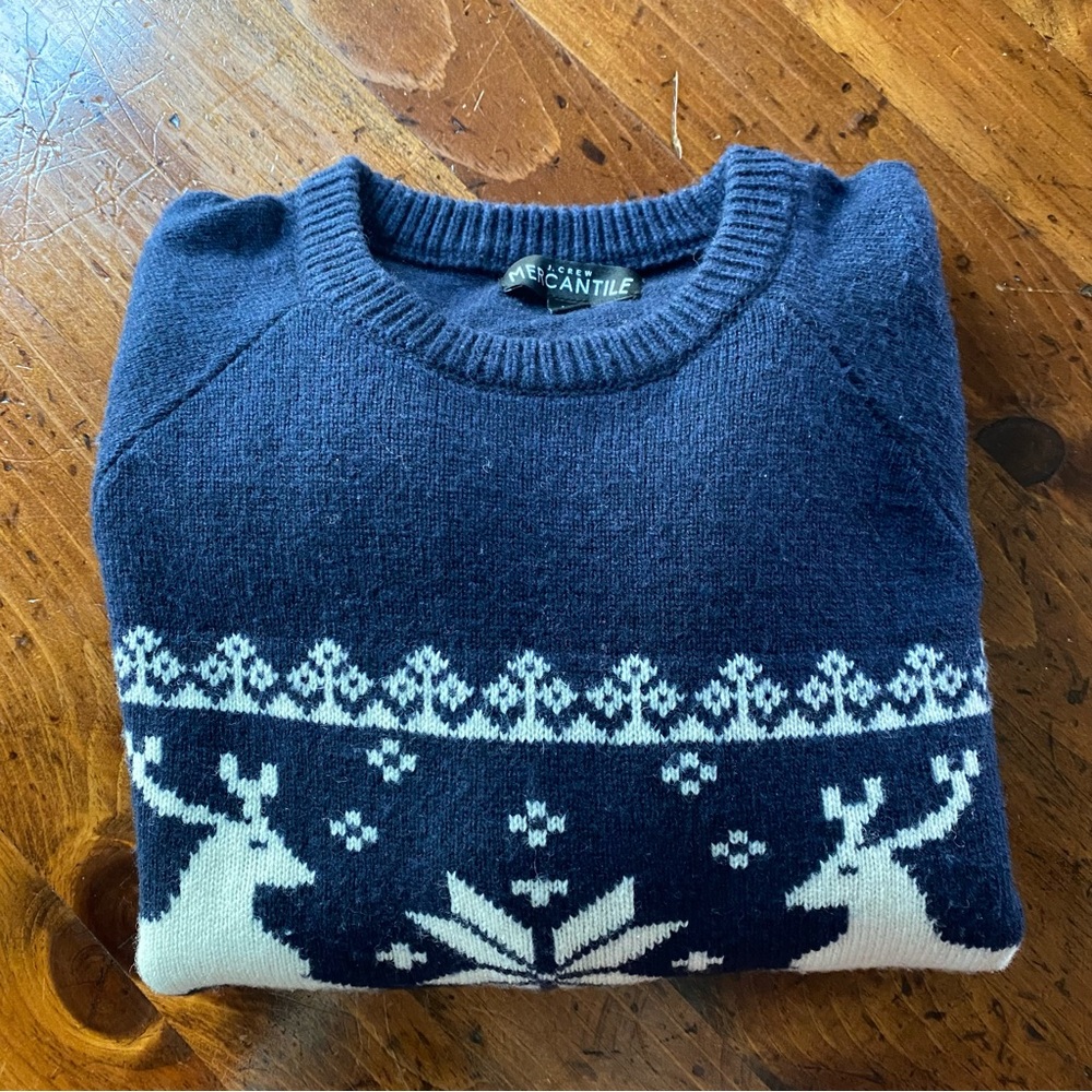 J. Crew - Mercantile - Winter Reindeer Deer Navy Blue Sweater - Men’s Medium